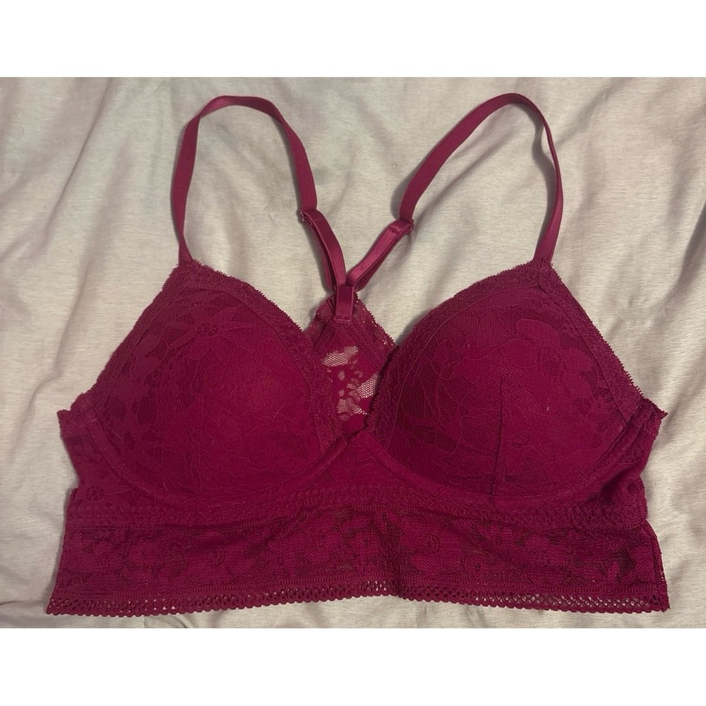 Victoria's Secret Burgundy Lace Lightly Lined Wirefree Longline Bralette, M